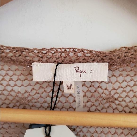 RYU Brown Embroidered Fringe Accent Bohemian Kimono Cardigan M/L - Picture 2 of 6